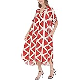 OSTOO Plus Size Women's Floral Print V-Neck Short Sleeve Maxi Dress with Pockets Casual Tropical A-Line Dresses