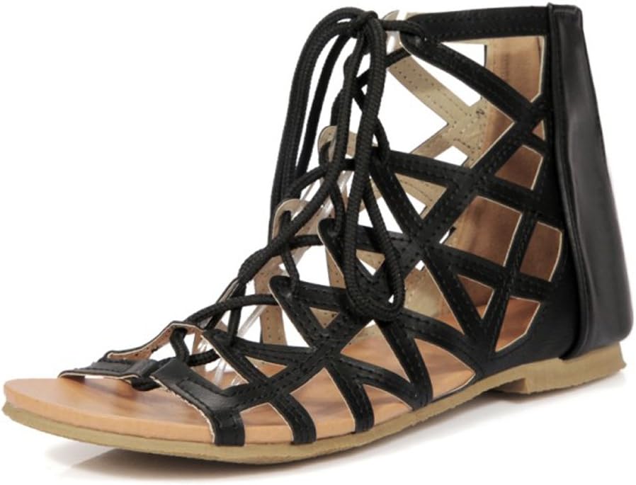 Mostrin Summer Women's Cutout Lace-Up Open Toe Ankle Strap Gladiator Flat Sandals