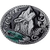 Longcreek Men’s Norse Viking Wolf Head Belt Buckle Jewelry, Vintage Punk Howling Wolf Leaf Punk Rock Western Cowboy Belt Buckle for Men