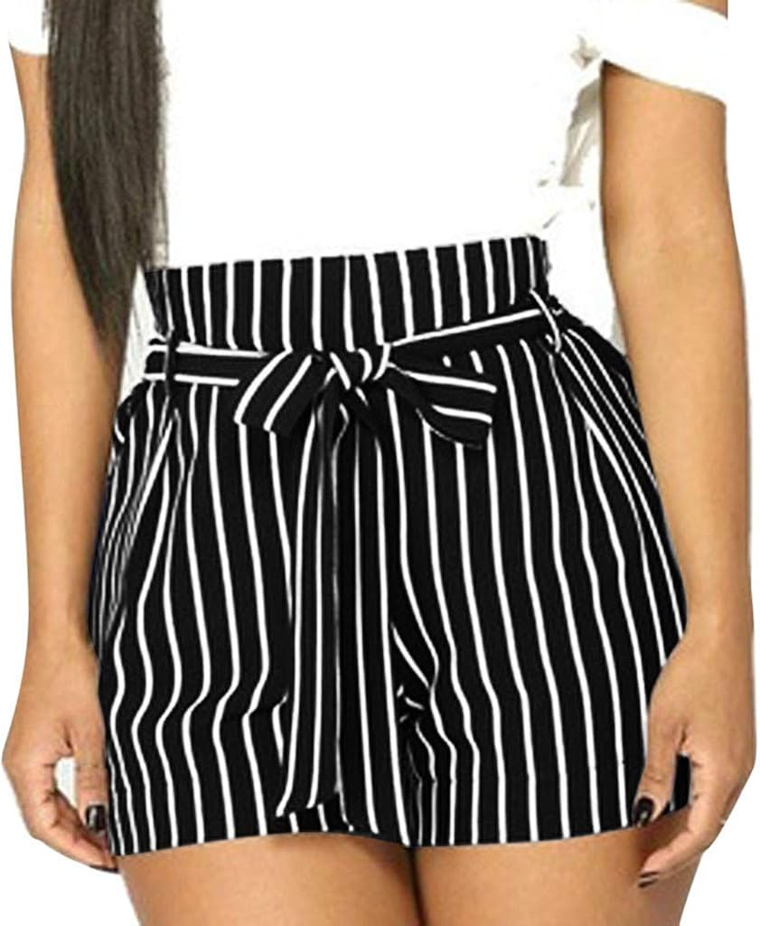 summer pockets striped casual capri pants