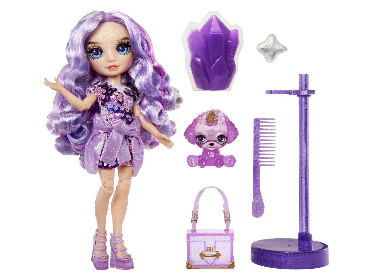 Rainbow High Fashion Doll with Slime & Pet - Violet (Purple) - 28 cm Shimmer Doll with Sparkle Slime, Magical Pet and Fashion Accessories - Kids Toy - Great for Ages 4-12 Years