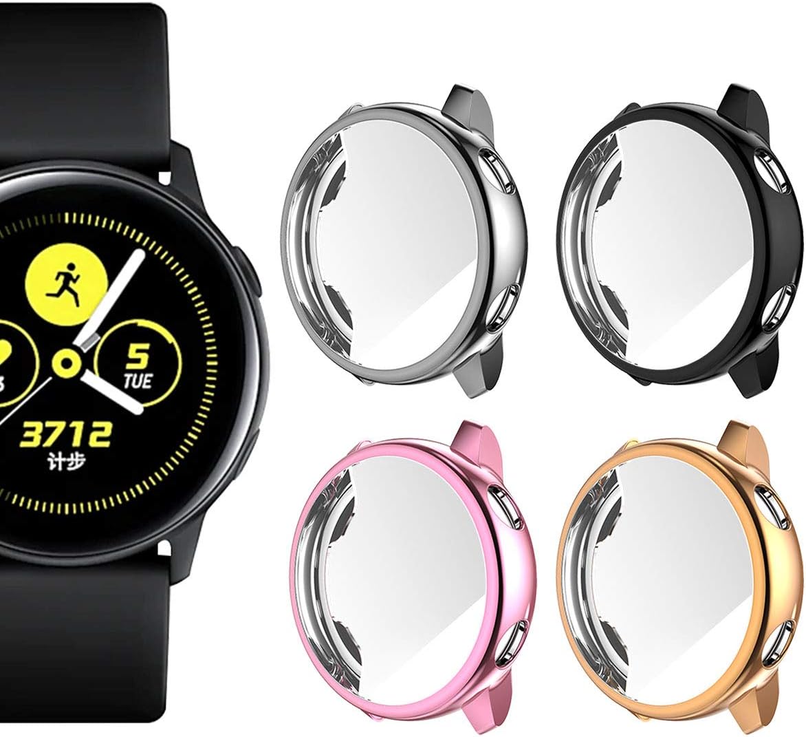 Landhoo Screen Protector for Samsung Galaxy Watch Active, Soft TPU Full Coverage Case, Electroplate Protective Cover Shell (Black+Grey+Rose Gold+Pink)