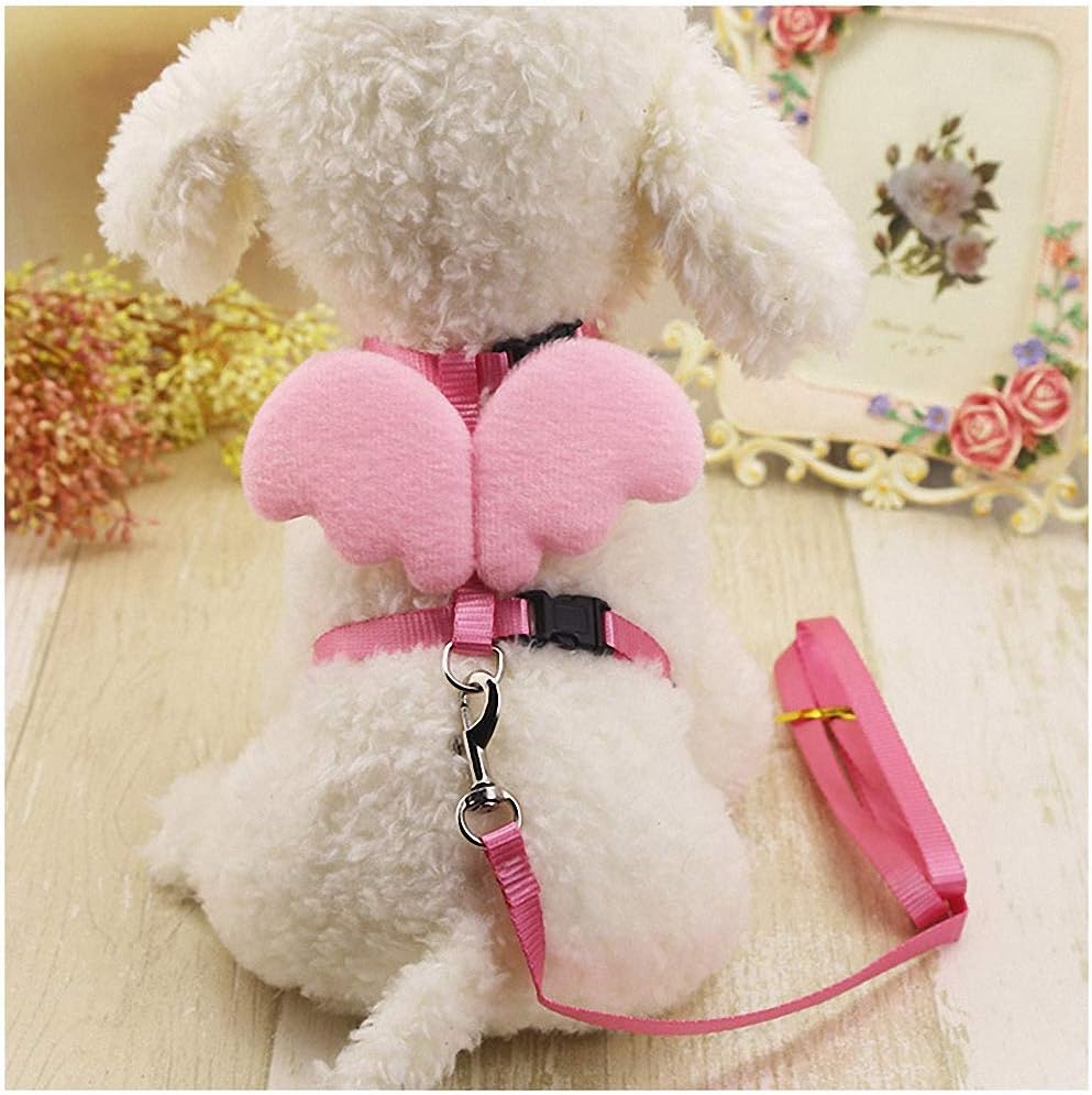 Hiuwa Pet Collar Pet Supplies Small Dog Puppy Cat Basic Lead Leashes Harness Collar Cute Angel Wings Nylon Fabric Solid Adjustable 5Colors 2Sizes