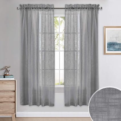 Pony Dance Grey Voile Curtains Kitchen Sheer Drapes Linen Look