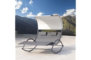 Crestlive Products Outdoor Double Chaise Lounge Chair Swing Rocking Portable Hammock Bed Loveseat with Sun Shade & Wheels for Patio, Yard, Pool (Black)