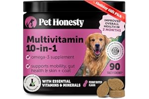 PET HONESTY Multivitamin Dog Supplement, Glucosamine chondroitin for Dogs, Probiotics, Omega Fish Oil, Dog Supplements & Vitamins, Vitamins for Skin and Coat Allergies, (Peanut Butter 90 ct)