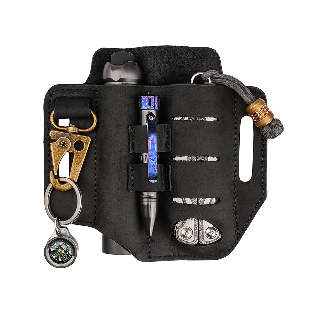 VIPERADE PJ13 Plus Multitool Sheath for Belt, EDC Pocket Organizer for Men, Leather Pouch with Keychain, Flashlight Holder, Pen Holder, Tools Sheath Knife Sheath for Leatherman-Black