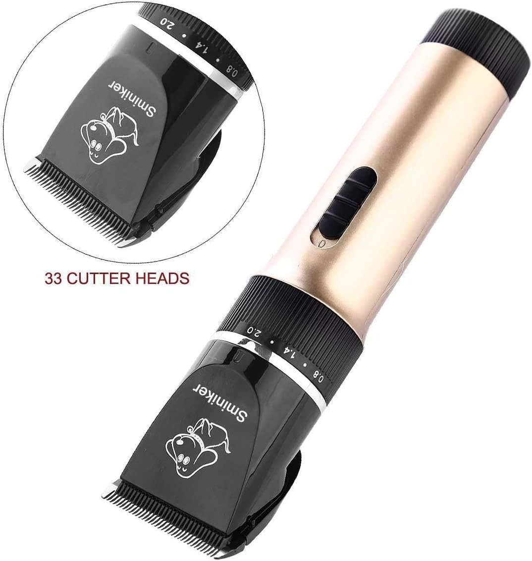 Sminiker Professional Low Noise Rechargeable Cordless Cat Dog Horse Clippers Professional Pet Clippers Grooming Kit, animal clippers Pet Grooming Kit(Gold)