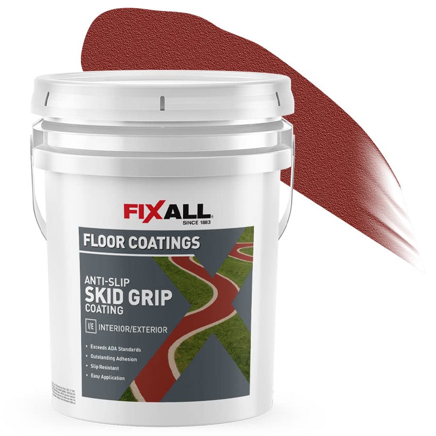FIXALL Skid Grip Anti-Slip Coating, 5 Gallons, Crimson, Exceeds ADA Standards, Ideal for Safety Areas, Slip-Resistant Pavement, Cement & Concrete Paint Image