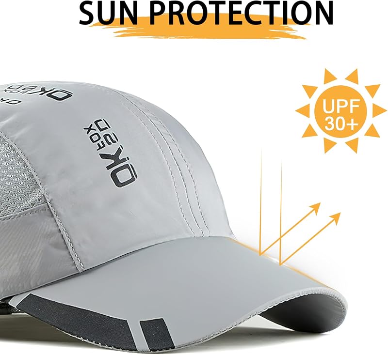 2 Packs Gorra de BéIsbol de Secado Rápido Deportiva Hombre, Gorra Running de Protección Solar Transpirable Unisex, Gorras de Verano Malla Ligera Plegable Sombreros de Verano con Hebilla