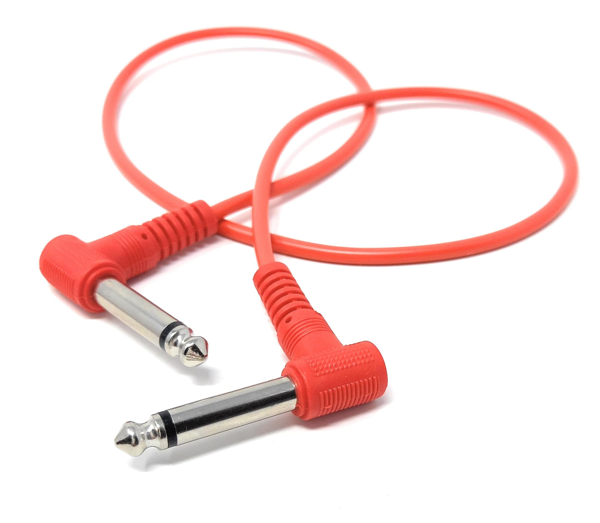 DRUT 0.6m 6.35mm 1/4" TS Mono Jack to Jack Plug Lead for Guitar, Amplifiers, Music Instruments, Speakers, Microphone Cable Dual Right Angle, Red 2ft