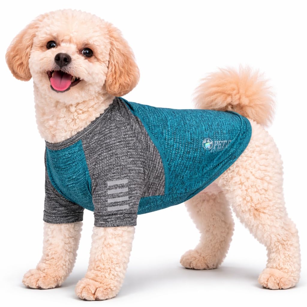 Pet Life Active Hybreed 4-Way Stretch Two-Toned Performance Dog T-Shirt, Medium, Teal