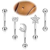 YOVORO 5Pcs 14G 316L Stainless Steel Small Belly Button Ring for Women Petite Navel Rings Tiny Hypoallergenic Belly Ring Cubic Zirconia Simple Belly Piercing Jewelry 6/8/10/12MM