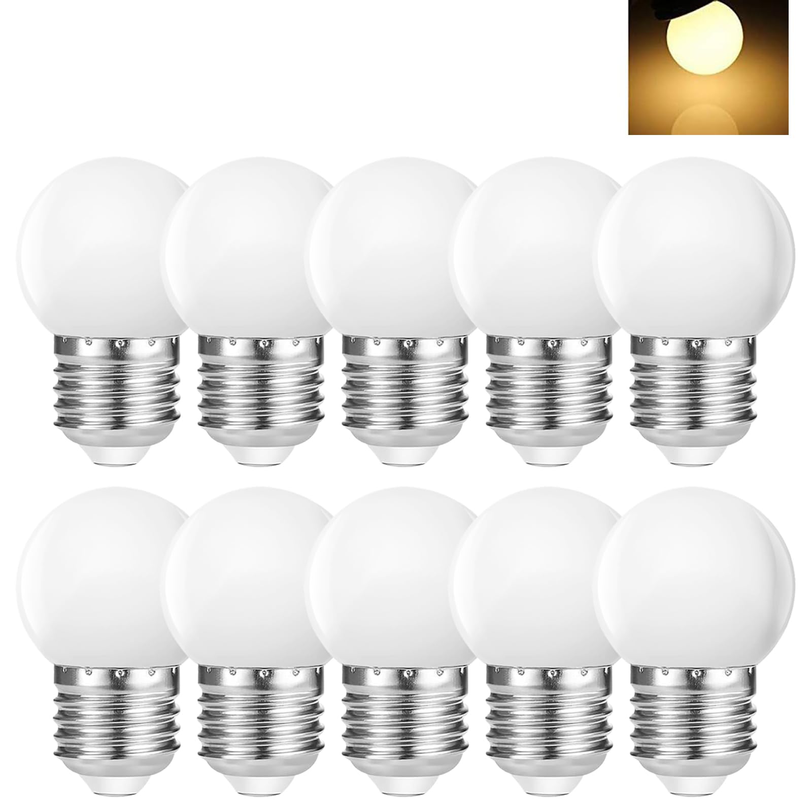 Suncan 10 Pack E27 Screw Base 1W LED Golf Ball Light Bulb Globe Lamp for Holiday Party Decoration AC220V Warm White2700K