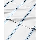 Striped Sheets - Blue & White Striped Sheets - 1 Flat & 1 Fitted & 2 Pillowcases w/ Deep Pockets – Wrinkle & Fade Free- Soft, Breathable and Cooling - Queen Size Bed Set – Luxury Pinstripe Bed Set