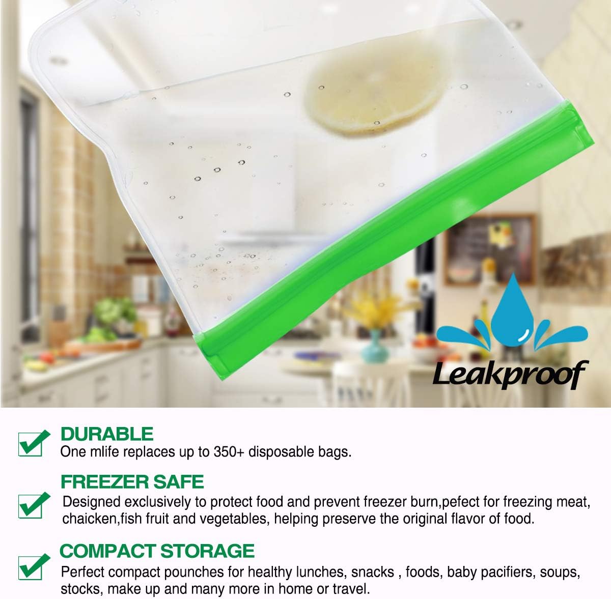 Mlife Reusable Food Storage Bag Set -Liquid Sandwich Snack Bacon Fruit Bags,Freezer Airtight Seal,Ideal for Preserving - Image 4