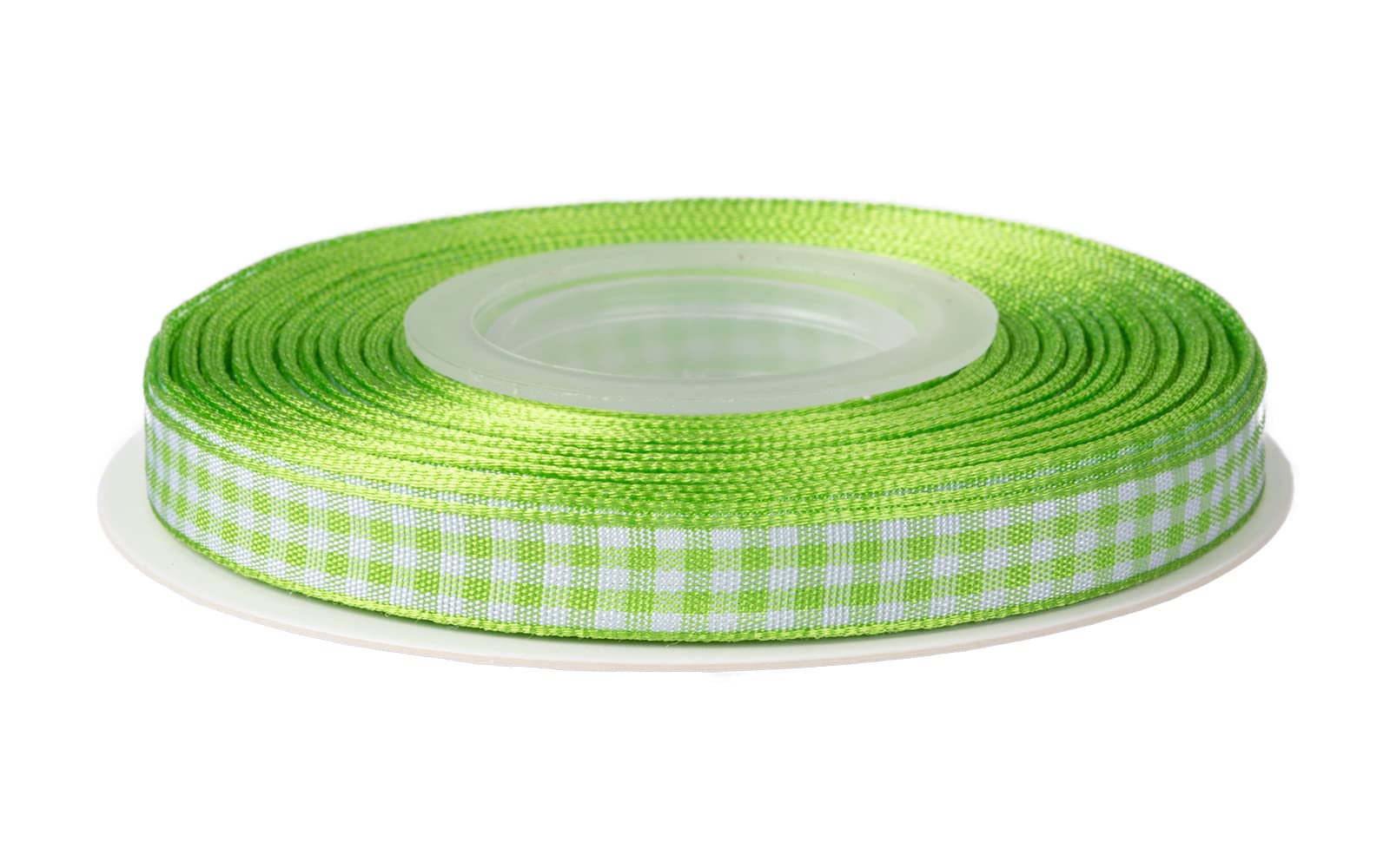 Ribbonitlux Gingham Ribbon, 9mm X 22 Meters, Plaid Checkered Ribbon with Woven Edge, Buffalo Straped Ribbon for DIY Crafts Decoration, Flower Bouquet Wrapping Home Decoration (Apple Green)