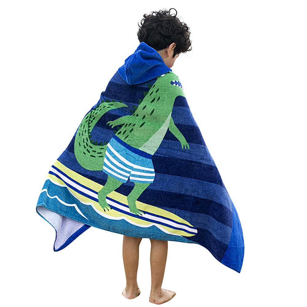 Super Absorbent & Soft Shower and Beach Toddler Hooded Towel for Baby Kids with Cute Cartoon Design (Surfing)