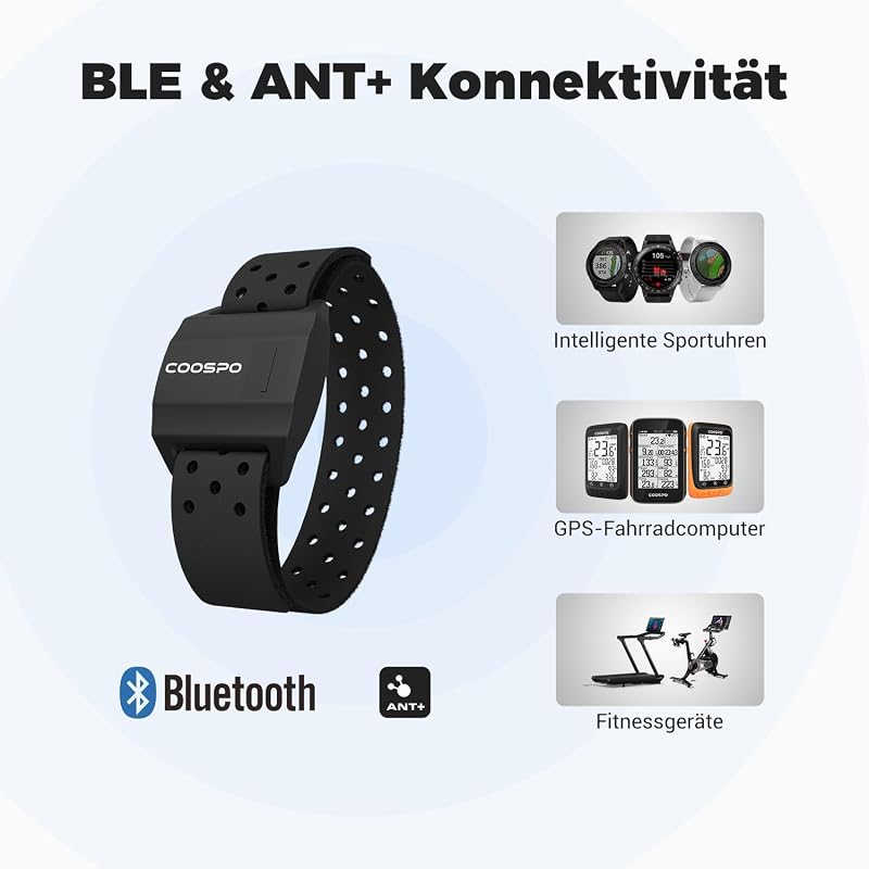 HW706 Herzfrequenzmesser Aufladen Pulsmesser mit Armband per Bluetooth/ANT+, Herzfrequenz Armgurt Optisch IP67 Wasserdichter, Kompatibel mit CoospoRide, Wahoo, Strava, Elite HRV