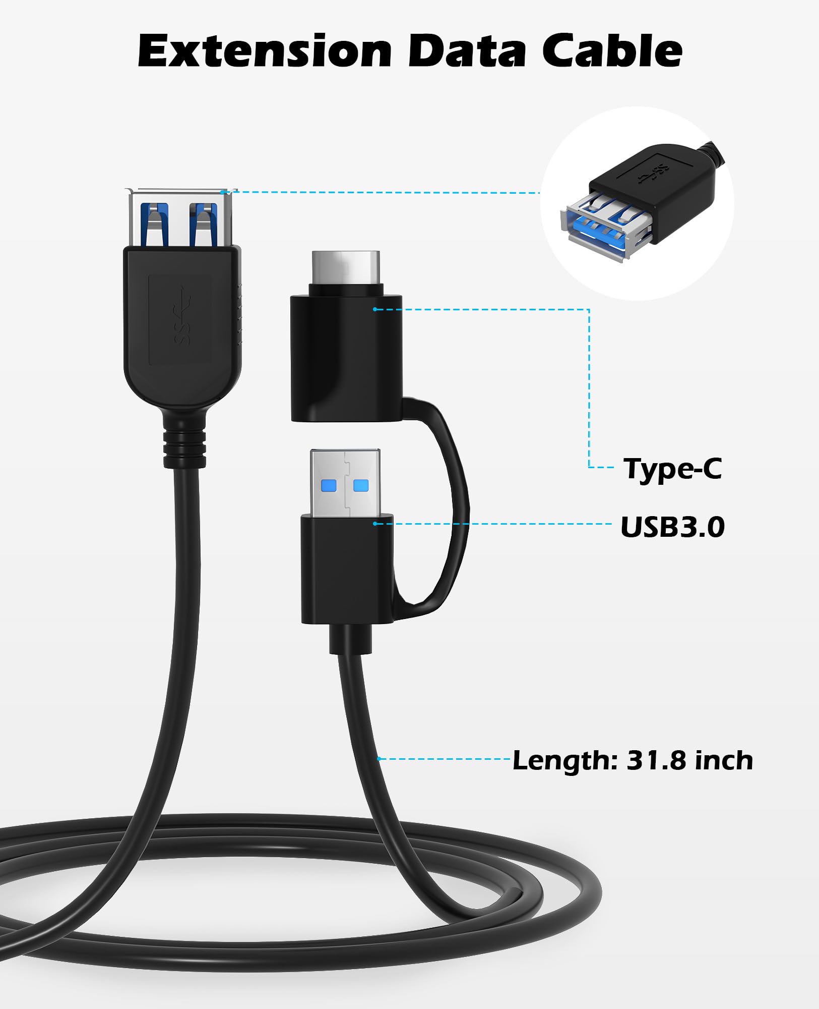 Wbacon External Blu-ray Drive, External Blueray/DVD Drive for PC External Bluray Burner with Extension Data Cable USB 3.0 Type-C Compatible with Windows/MacOS/Linux Laptop Desktop