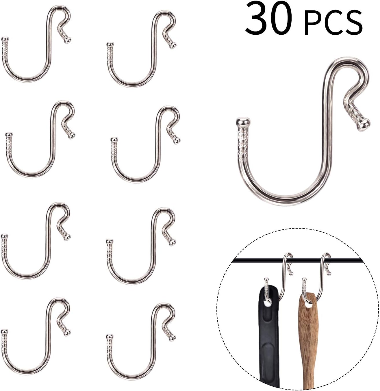 OOTSR 30pcs Mini S Shaped Hooks, Polished Metal Clip Type Hanging Hooks