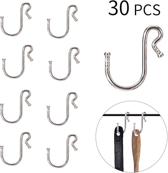 OOTSR 30pcs Mini S Shaped Hooks, Polished Metal Clip Type Hanging Hooks