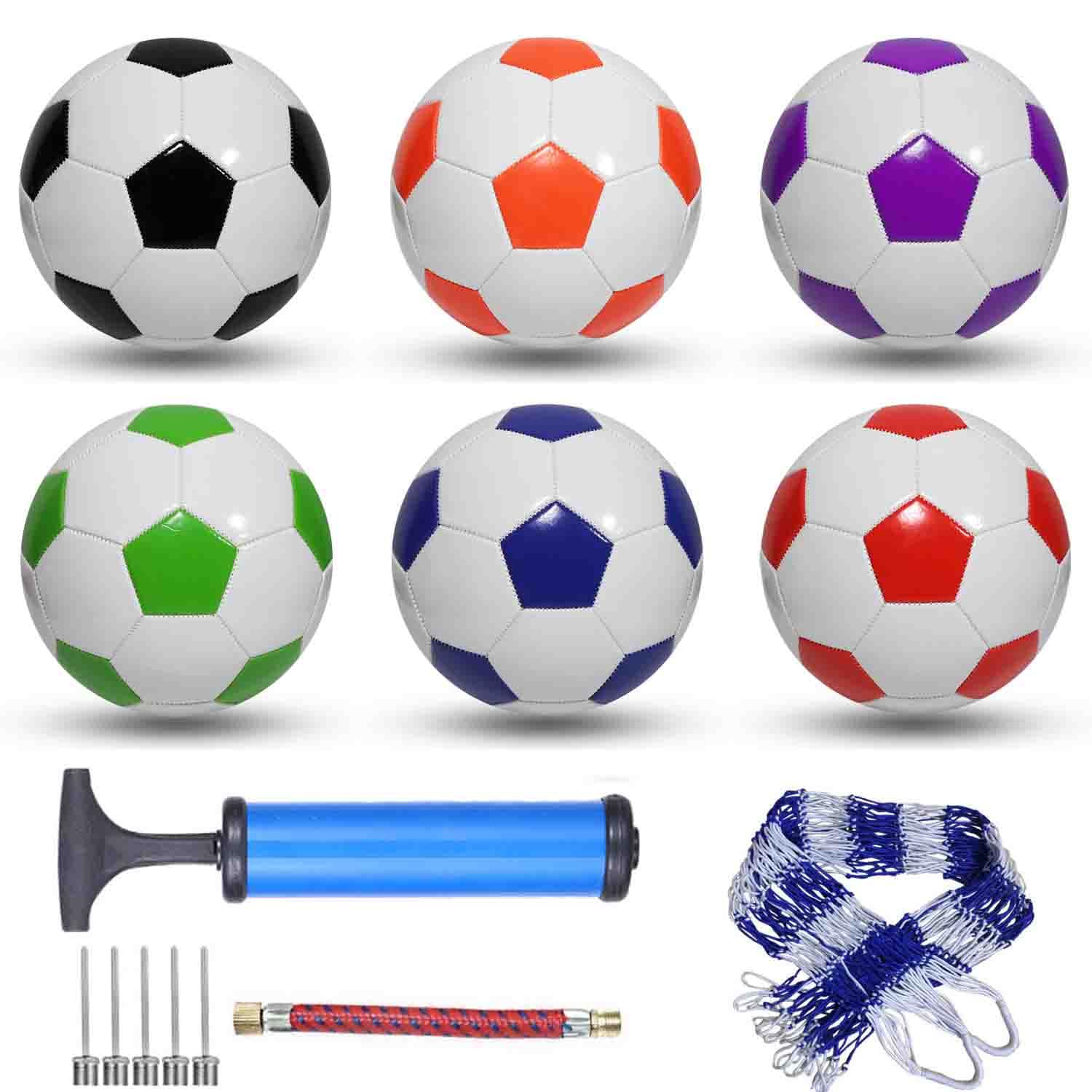 Photo 1 of DHYLRICHER 6 Pack Deflated Soccer Balls Set - Official Size 5/4/3 for Adults & Youth - Includes Air Pump - Multi-Color Outdoor Sports Balls for Training, Matches & Gifts