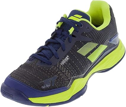 blue and yellow tennis shoes