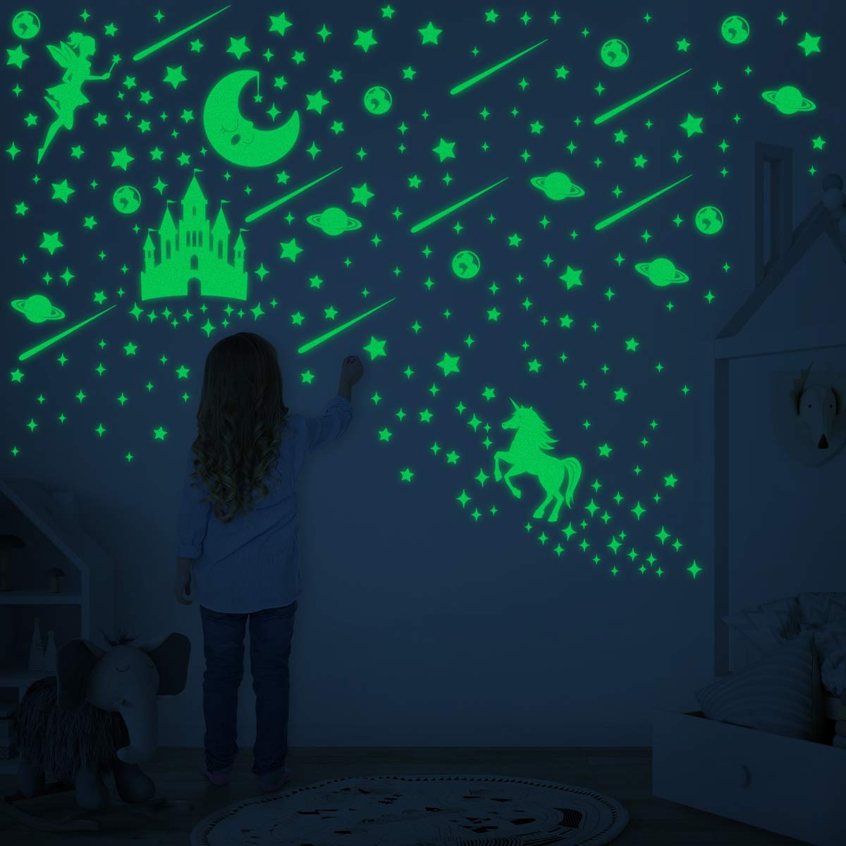 282pcs GlowThe Dark Stars Stickers Fluorescent Wall Ceiling Stickers Kids Dreamlike Rooms Home Decor Art Decals