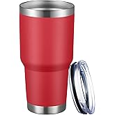 MEWAY 30oz Tumbler Double Wall Vacuum Insulated Travel Mug, Stainless Steel Tumbler with Lid, Durable Powder Coated Insulated Coffee Cup for Cold & Hot Drinks (Coral red,1 PACK)