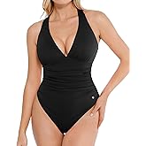 Popilush Bodysuits for Women Tummy Control Halter Tops V Neck Ruched Thong Shapewear Body Suits