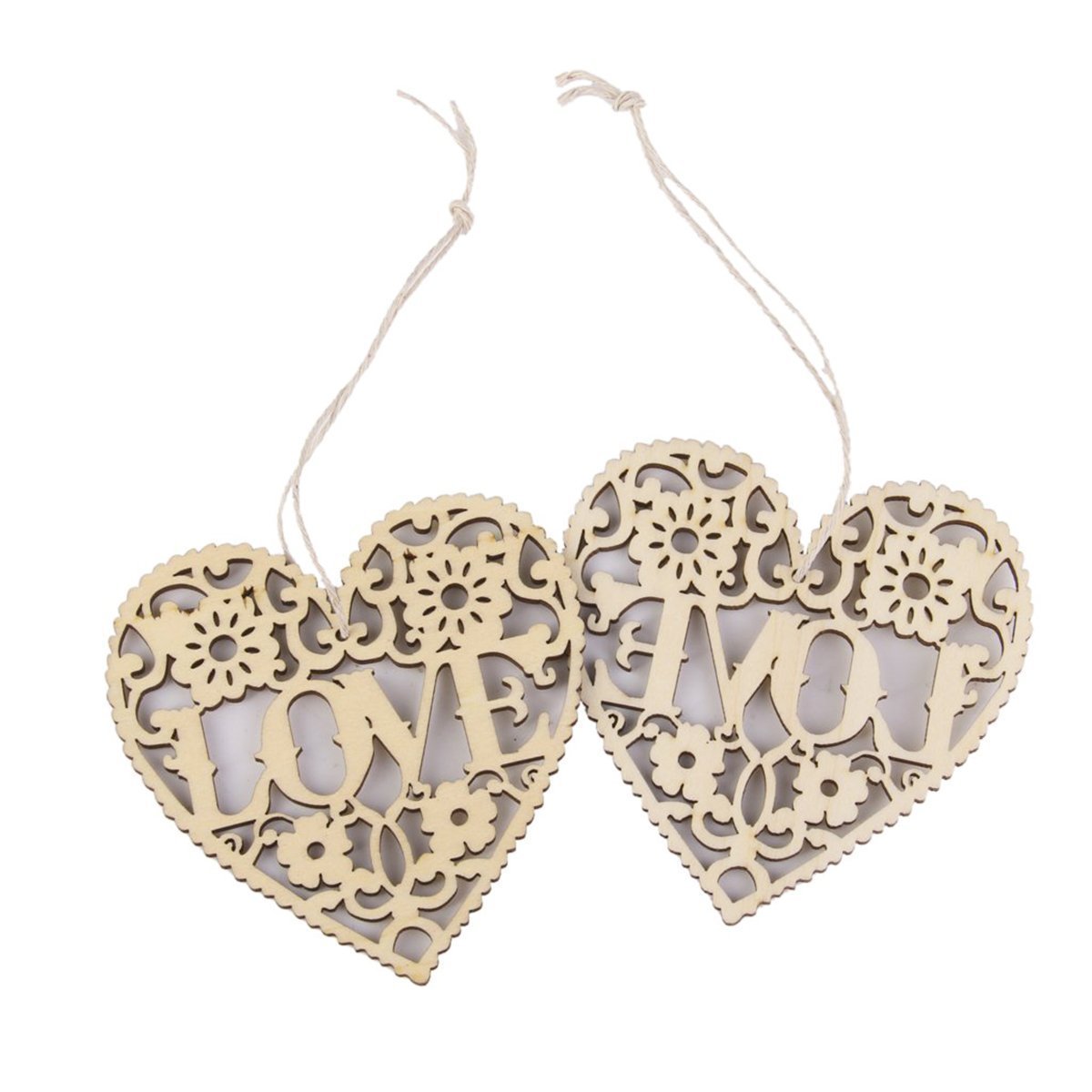 NAMVO 10PCS Heart Wooden Embellishments Crafts Hanging Ornament for Wedding Valentine's Day Gift DIY