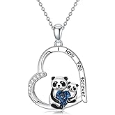 YYB Sloth/Giraffe/Panda/Koala/Highland Cow Necklace for Women Sterling Silver Crystal Mother Daughter Necklace Jewelry Gifts