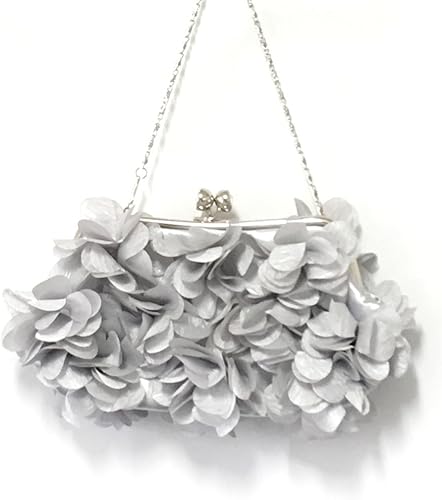 Amazon ノーブランド品 ひらひらの花びらみたいなクラッチバッグ パーティー 結婚式 ミニバッグ おしゃれ レディース シルバーグレー パーティーバッグ