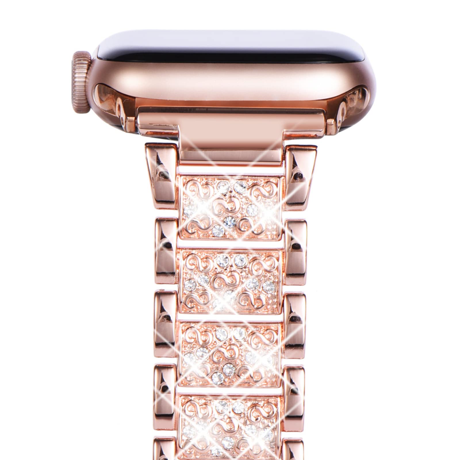 NewWays Compatible with Apple Watch Strap 38mm 40mm 41mm 42mm(Series 11/10),Women Sparkling Bling Stainless Steel Link Bracelet Band for iwatch Series 11/10/9/8/7/6/5/4/3/2/1/SE,Tanya-rosegold