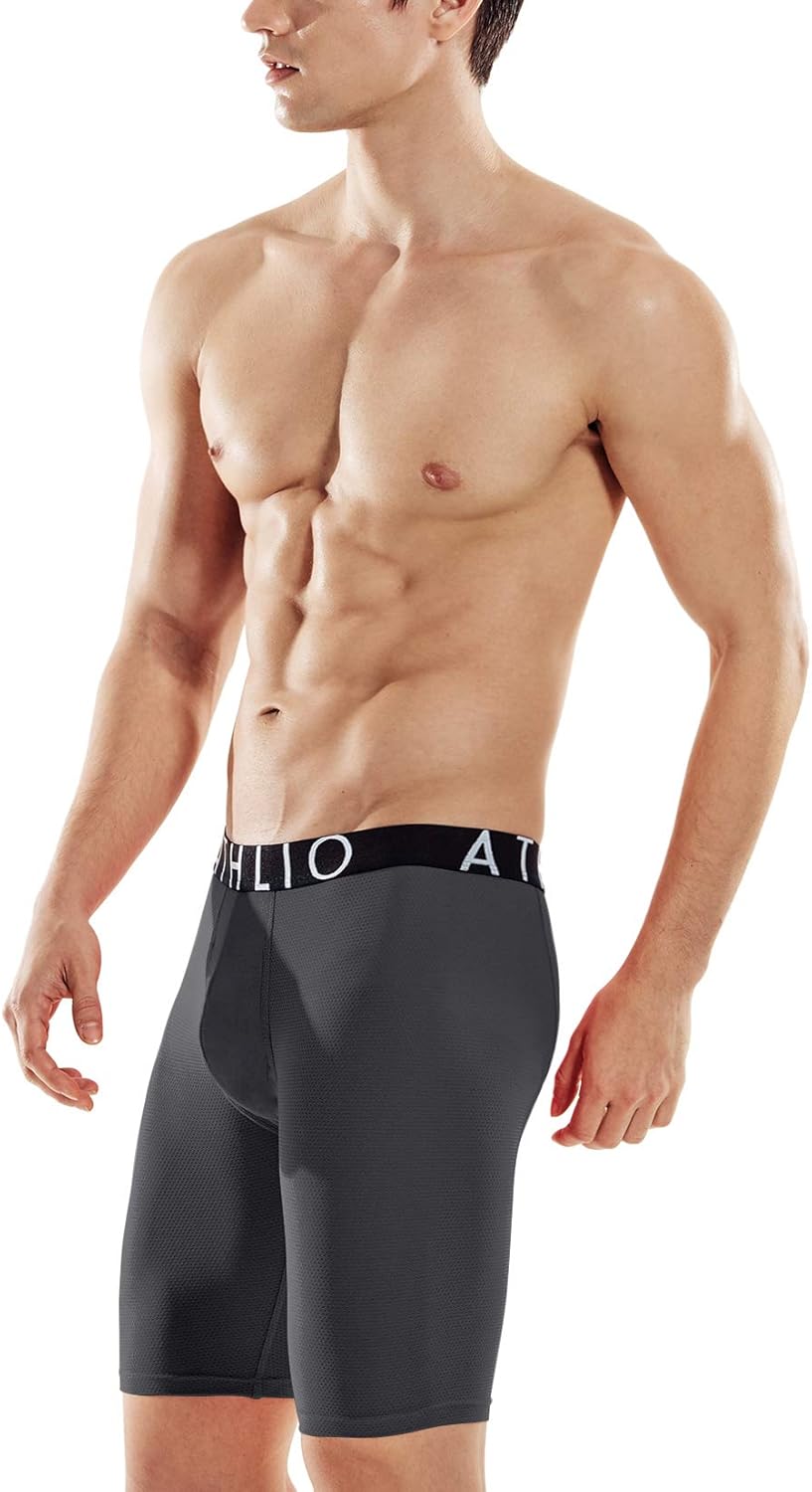 ATHLIO Men's (Pack of 3) Relaxed Stretch Open-Fly Cool Dry Brief Mesh Underwear Trunk: Clothing