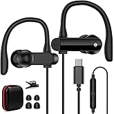 USB C Earbuds Wired Over Ear Headphones for iPhone 17 16 Pro Max/Samsung S25 S24 Ultra A17 A16,Type C Sport Headphones Wired Earphones with Ear Hooks&Loop Microphone for iPad 11 Air Galaxy Z Fold 7