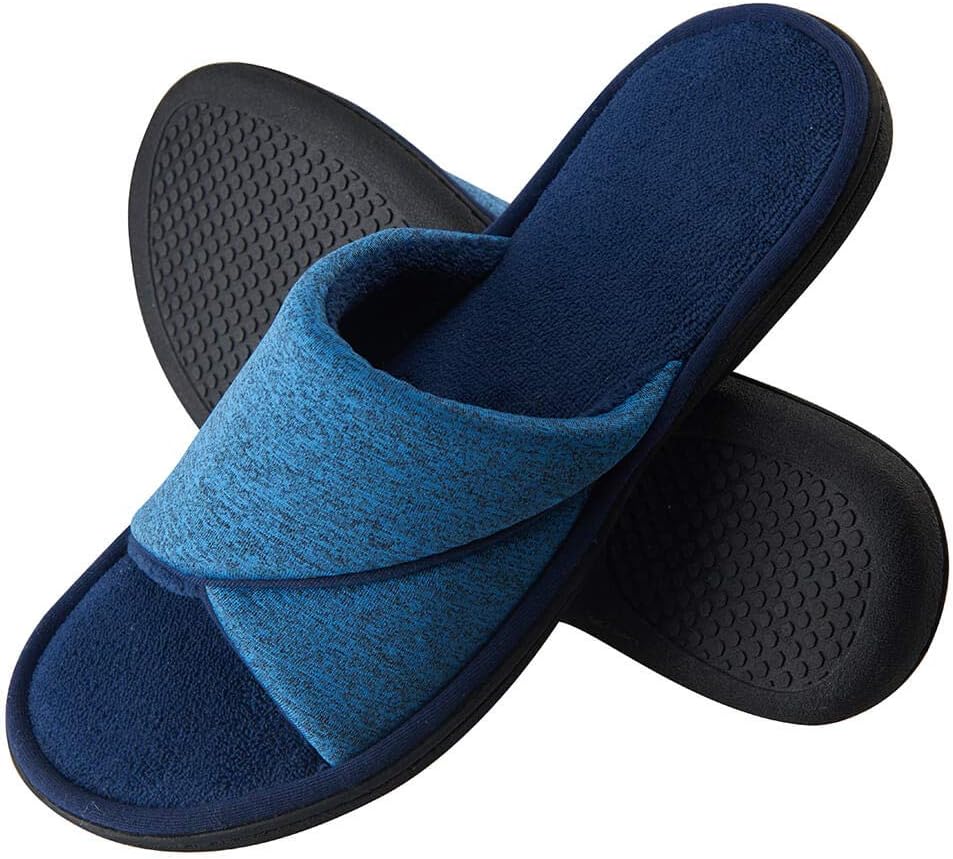 KAMOTAL Women's Open Toe House Slippers with Comfy Velvet Lining, Memory Foam Breathable Cotton Spa Slippers, Indoor Outdoor Cozy Slip-on House Slippers