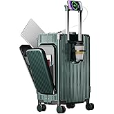 feilario 20in Aluminum Frame PC Carry On Luggage Tri-Zone Access Hard Shell Brake Wheels Suitcase with Cup Holder, Phone Holder, TSA Approved Lock (Green, 20")
