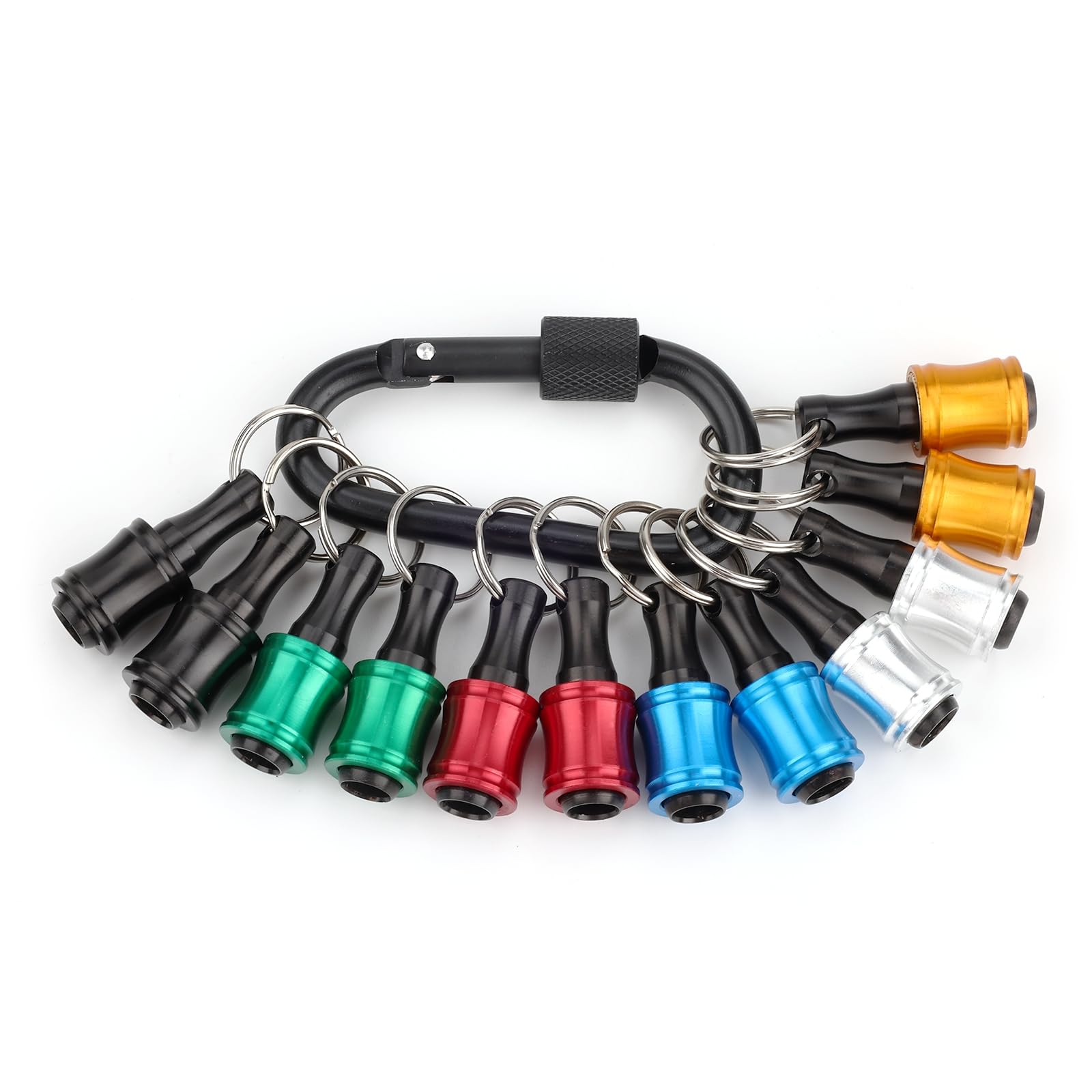 katerk 12pcs 1/4" Aluminum Alloy Hex Shank Screwdriver Bit Holder, Quick Extension Bar, Lightweight, Drill Screw Adapter, Portable (with Black Carabiner)