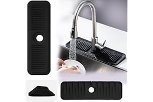 Lanwexy Silicone Faucet Splash Guard, 17.7 inch Kitchen Sink Splash Guard Mat, Large Size Faucet Handle Drip Catcher Tray for Kitchen Countertop and Bathroom Sink Protectors（Black）