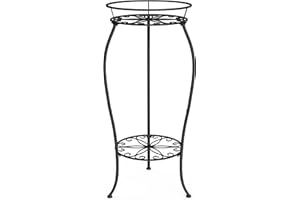 FaithLand Plant Stand, Metal Planter Holder Indoor Outdoor, 2 Tier Round Potted Supports Rack, Corner Display Shelf Black, Tall