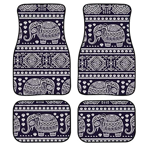 INSTANTARTS 4 Piece Bohemian Elephant Print Vintage Car Floor Mat Vehicle Decor Soft Comfort Universal Cars Mats Fit Most Cars