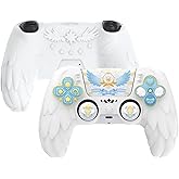 PlayVital Magic Wings Protective Silicone Cover Skin for ps5 Controller – Soft Anti-Slip Grip Protector Case for ps5 Controller with Thumbstick Caps & Stickers, Charging Station Compatible - White