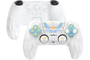 PlayVital Magic Wings Protective Silicone Cover Skin for ps5 Controller – Soft Anti-Slip Grip Protector Case for ps5 Controller with Thumbstick Caps & Stickers, Charging Station Compatible - White