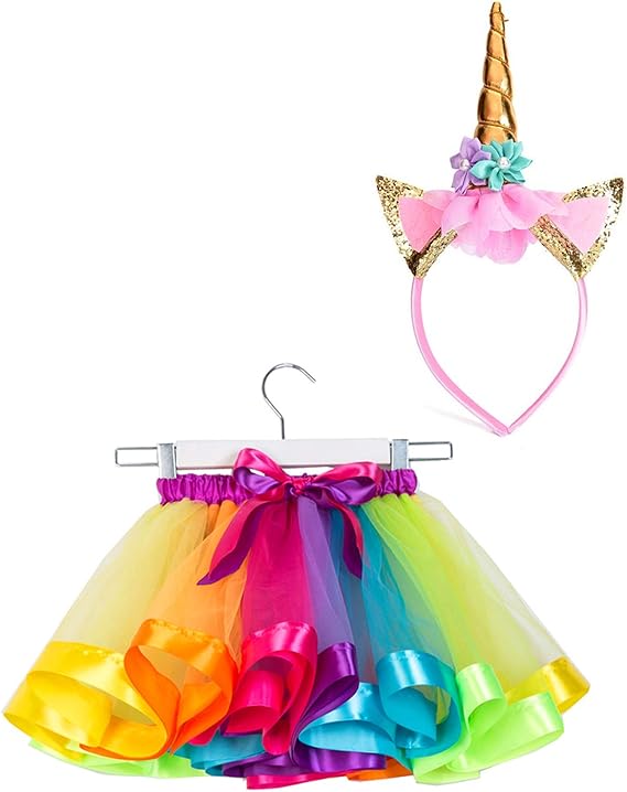 Amazon サントレード チュチュスカート キッズ 子供 レインボー カラフル Tutu3層チュールスカート ユニコーンヘッドバンド付き 可愛い M スカート 通販