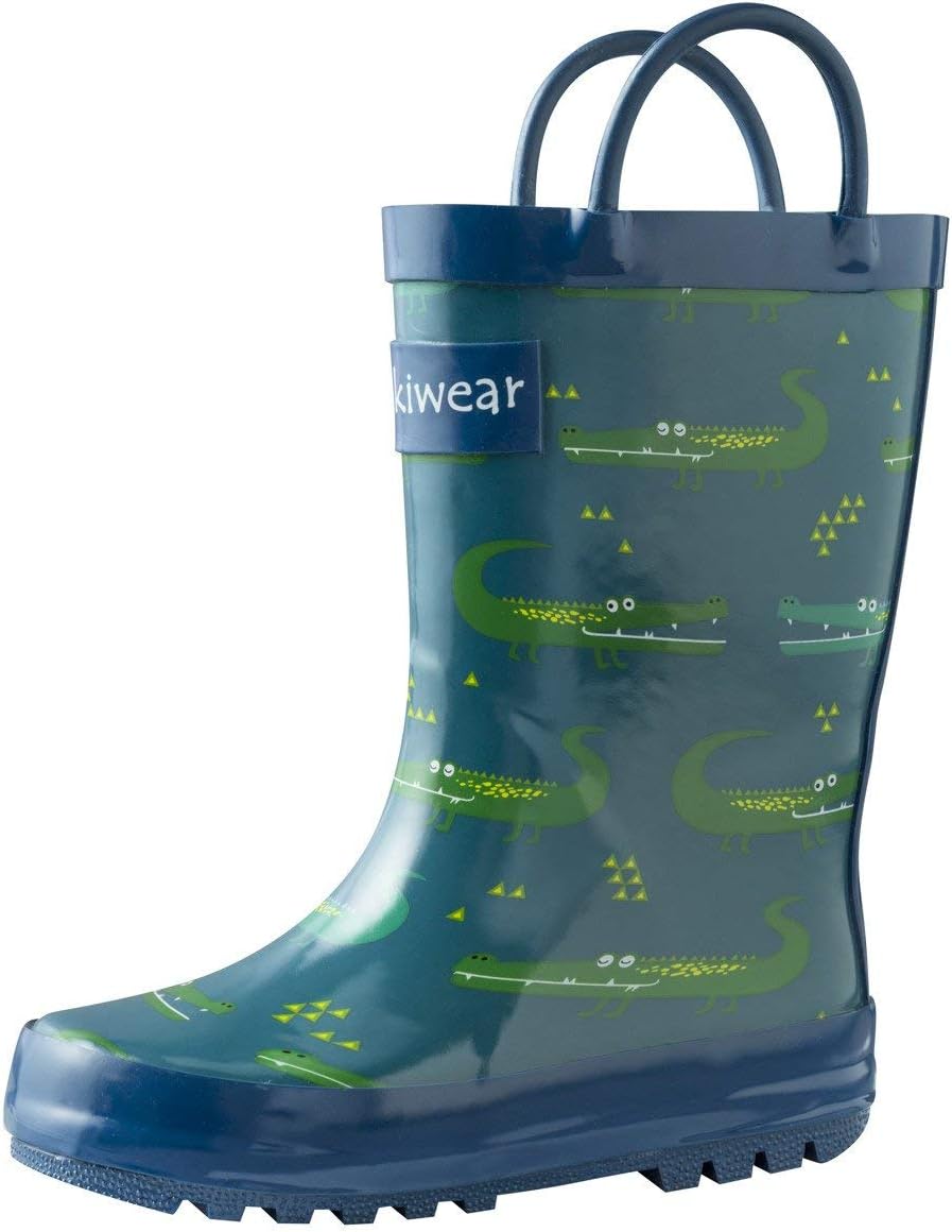 Kids Waterproof Rubber Rain Boots with Easy-On Handles.