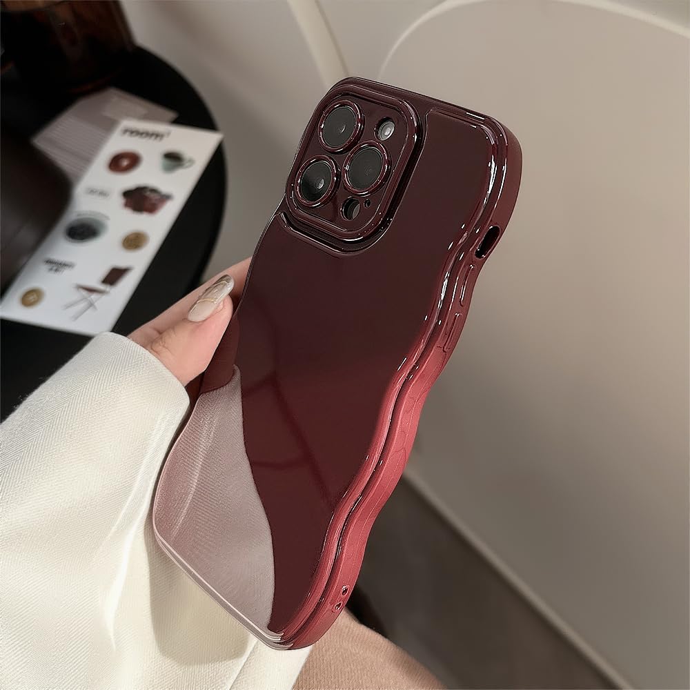 FABSPARK Phone Case for iPhone 13 Case,Simple Wave Design Wavy Frame Soft Silicone Aesthetic for iPhone 13,Wine Red - Image 4