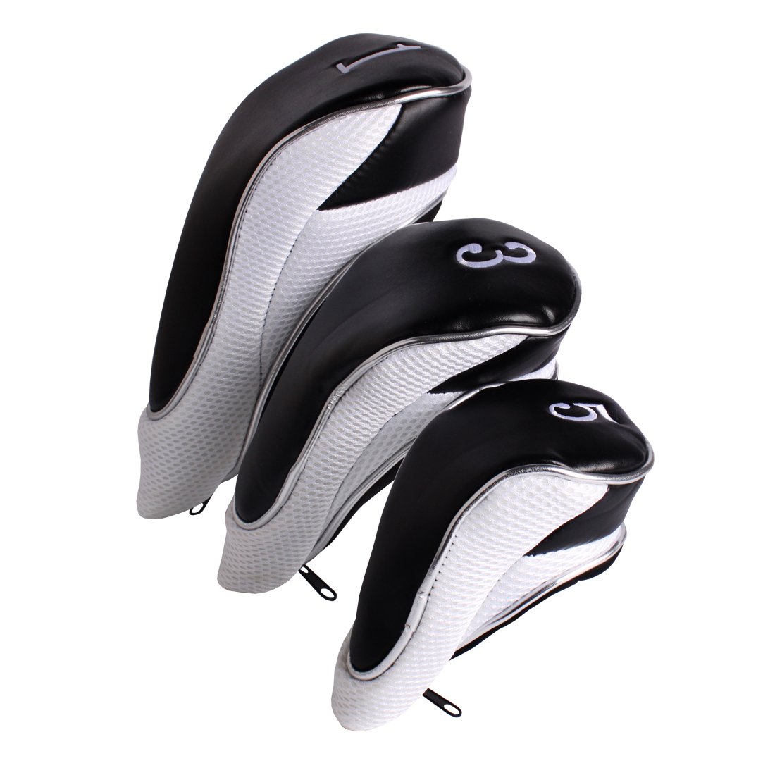 Andux Golf 460cc Driver Fairway Wood Club Head Covers with Zipper Closure Set of 3 White