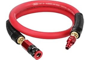 Keepro Rubber Air Hose, Durable Air Compressor Hose 3/8 Inch ID By 3 Feet Long with Swivel Universal Aluminium Quick Coupler and Plug, 300 PSI Maximum Pressure, Red